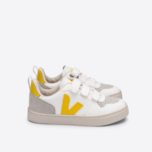 Veja V-10 Velcro CWL Kids Trainers White/Yellow UK 99567